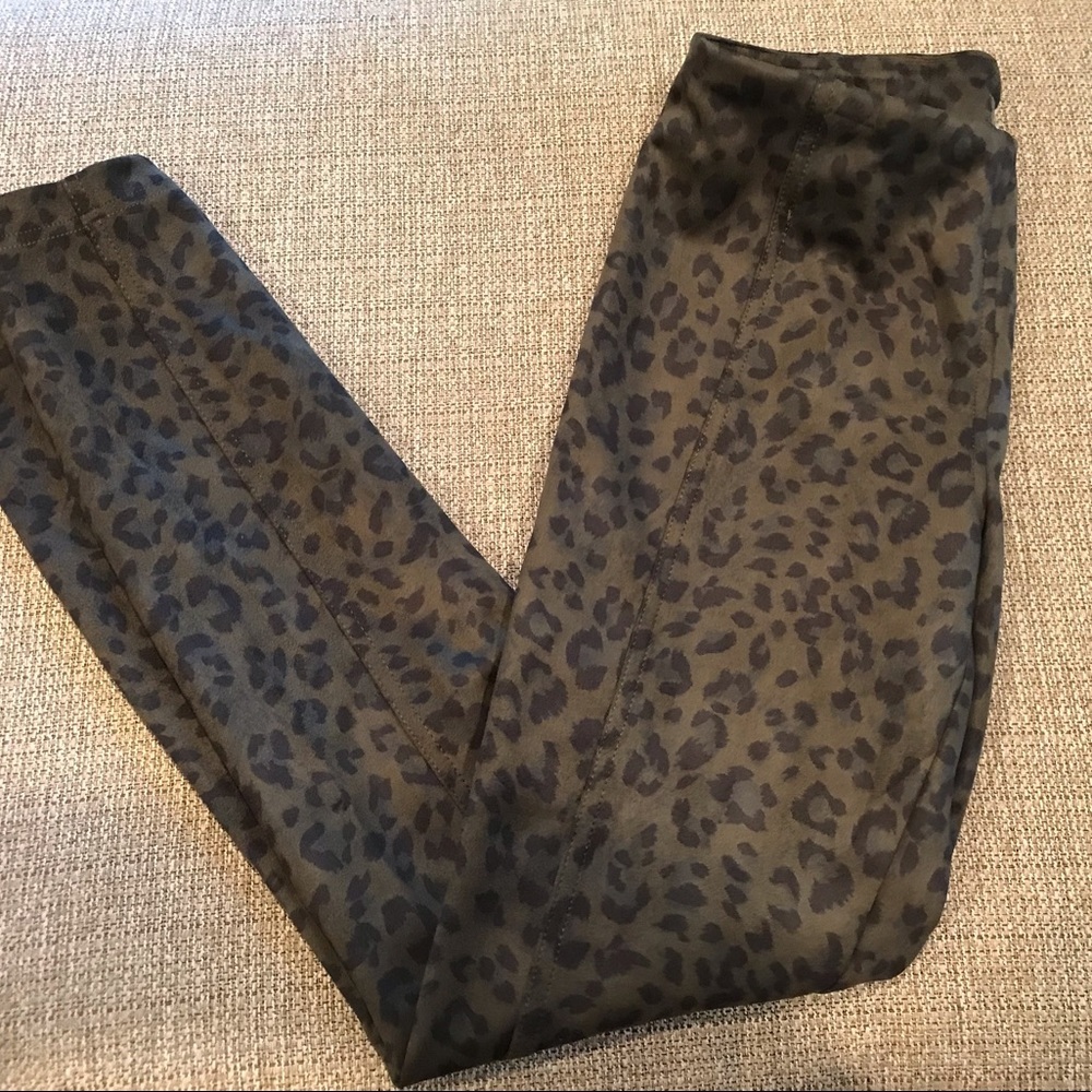 Wonderly Olive Leopard Pull On Faux Suede Ponte Pants